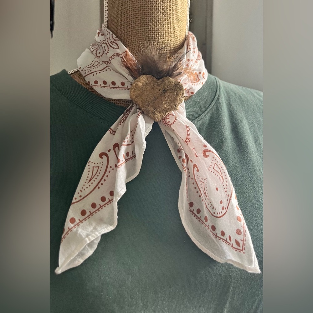 One-of-a-Kind Heart Rock w/ feathers Scarf Clip Slide and Bandana
